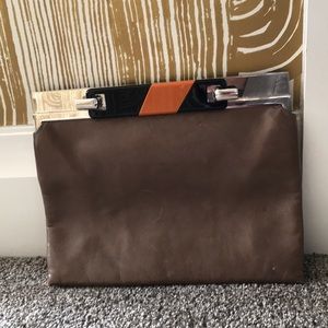 Marni tan leather clutch with metal black & orange